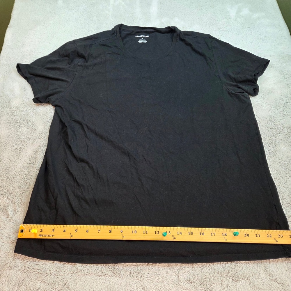 Lacoste T-Shirt Mens XXL Short Sleeve Crew Neck Croc Logo Patch Solid Black